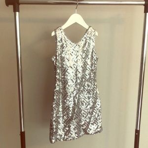 Blush Sparkle Dress in silver sequins
